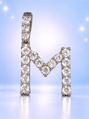 Sparkling Letter M Pendant Necklace - Clear Crystal Silver Tone